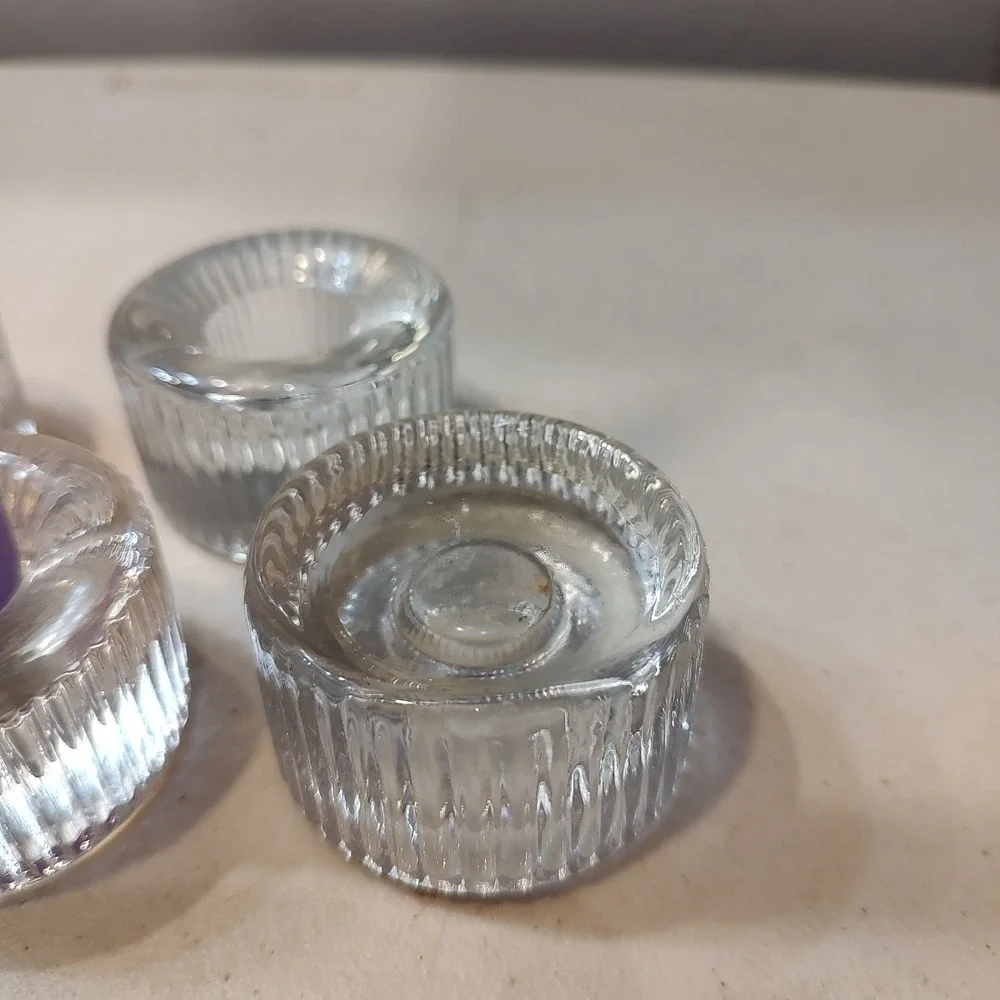 Reversible Pillar Taper Candle‎ Holder Set 4 Ribbed Clear Glass Elegant Holiday
